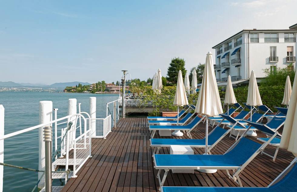 The hotel's private lakefront sundeck